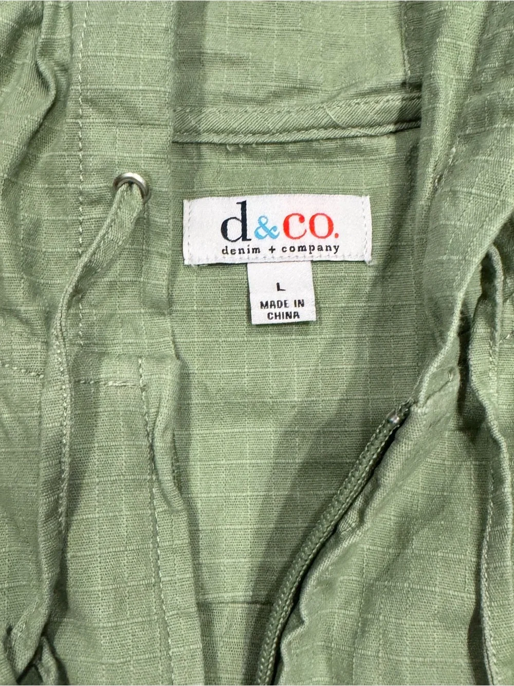 D&Co Denim + Company Women's Large Green‎ Hooded Full Zip Jacket with Pockets